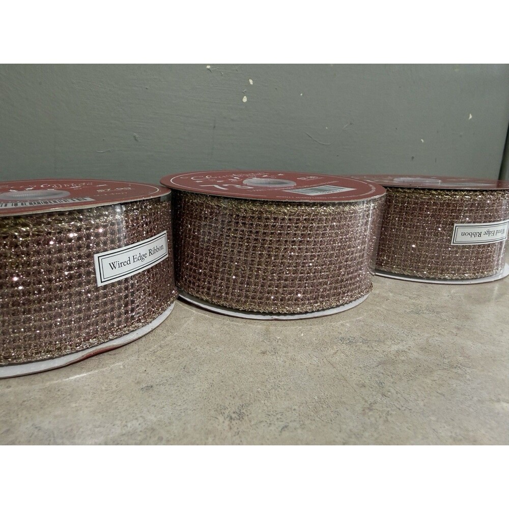 Jumbo  Of 3 Eleganza ROSE GOLD DECO MESH metallic Ribbon 90 Feets X 1.5 in - Picture 4 of 7